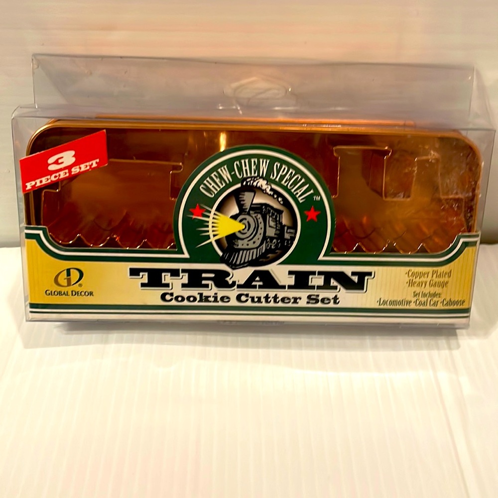 NWT Train Cookie Cutter Box Set 3 Locomotive,Coal Car,Caboose Copper Storage Tin